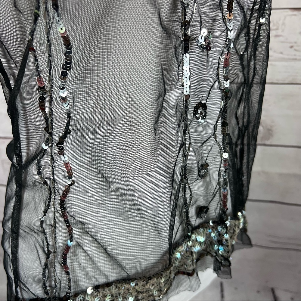 SHEER black embroidered sleeveless top SZ M/L - Picture 4 of 5